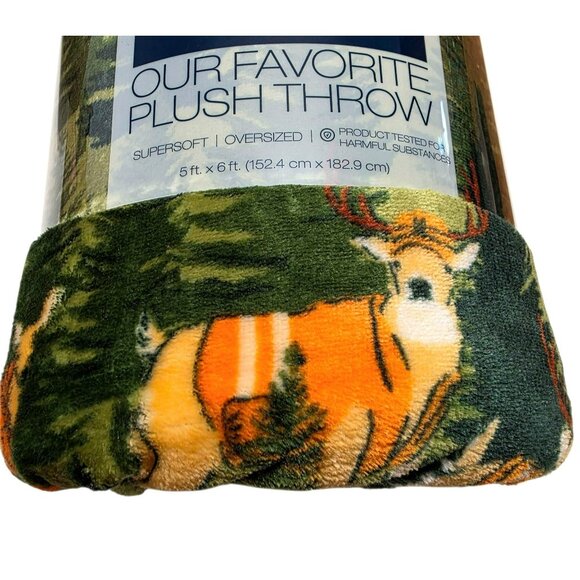 New Deer Hunting Plush Throw Blanket Man Cave Dad Gift Cabin Woodland Forest 5x6 - Picture 2 of 8